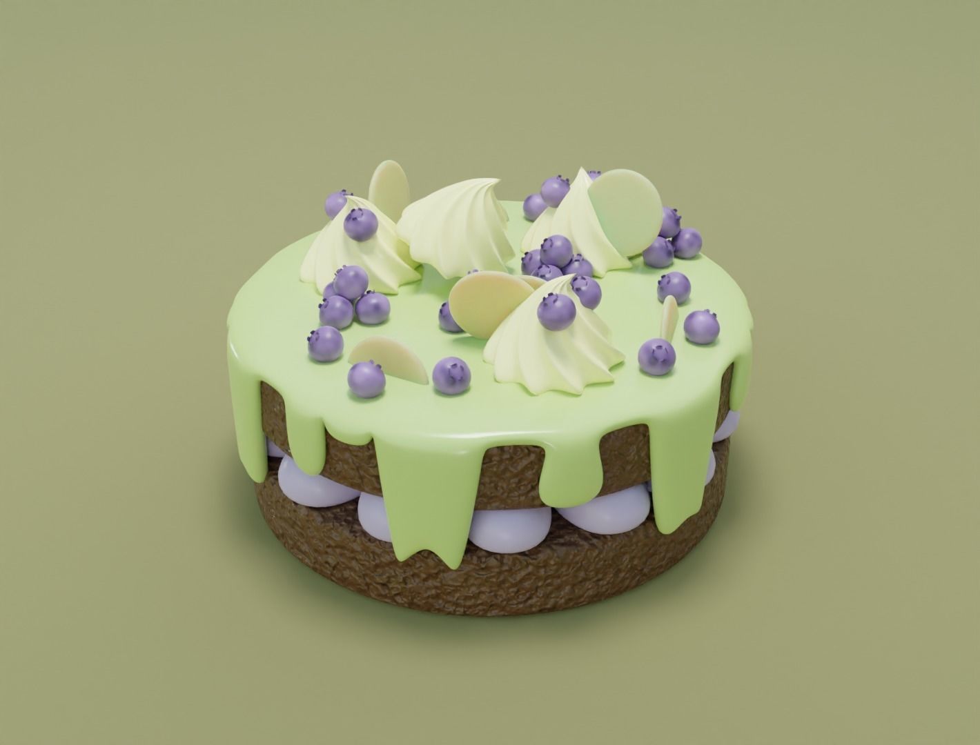 Choclate cake with cream and blueberry 3D model for 3D print 3D print model_9