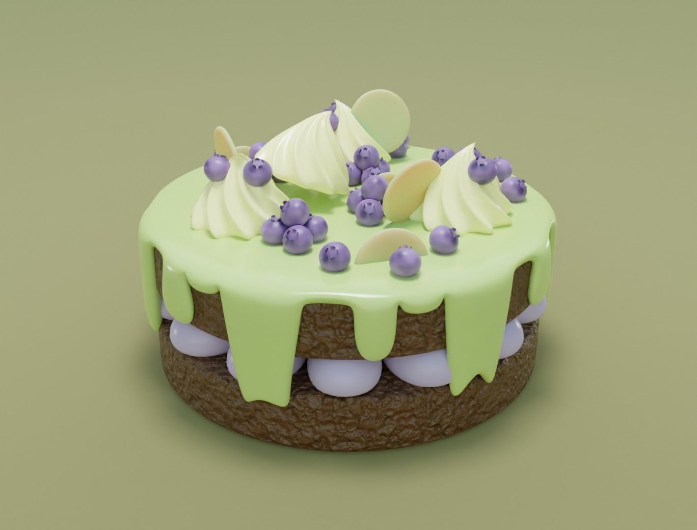 Choclate cake with cream and blueberry 3D model for 3D print 3D print model_1