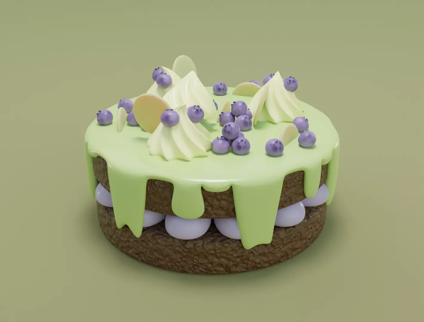 Choclate cake with cream and blueberry 3D model for 3D print 3D print model_0