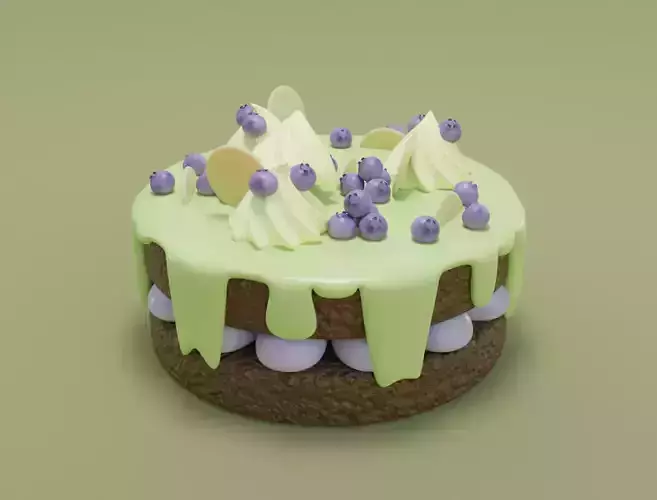 Choclate cake with cream and blueberry 3D model for 3D print 3D print model