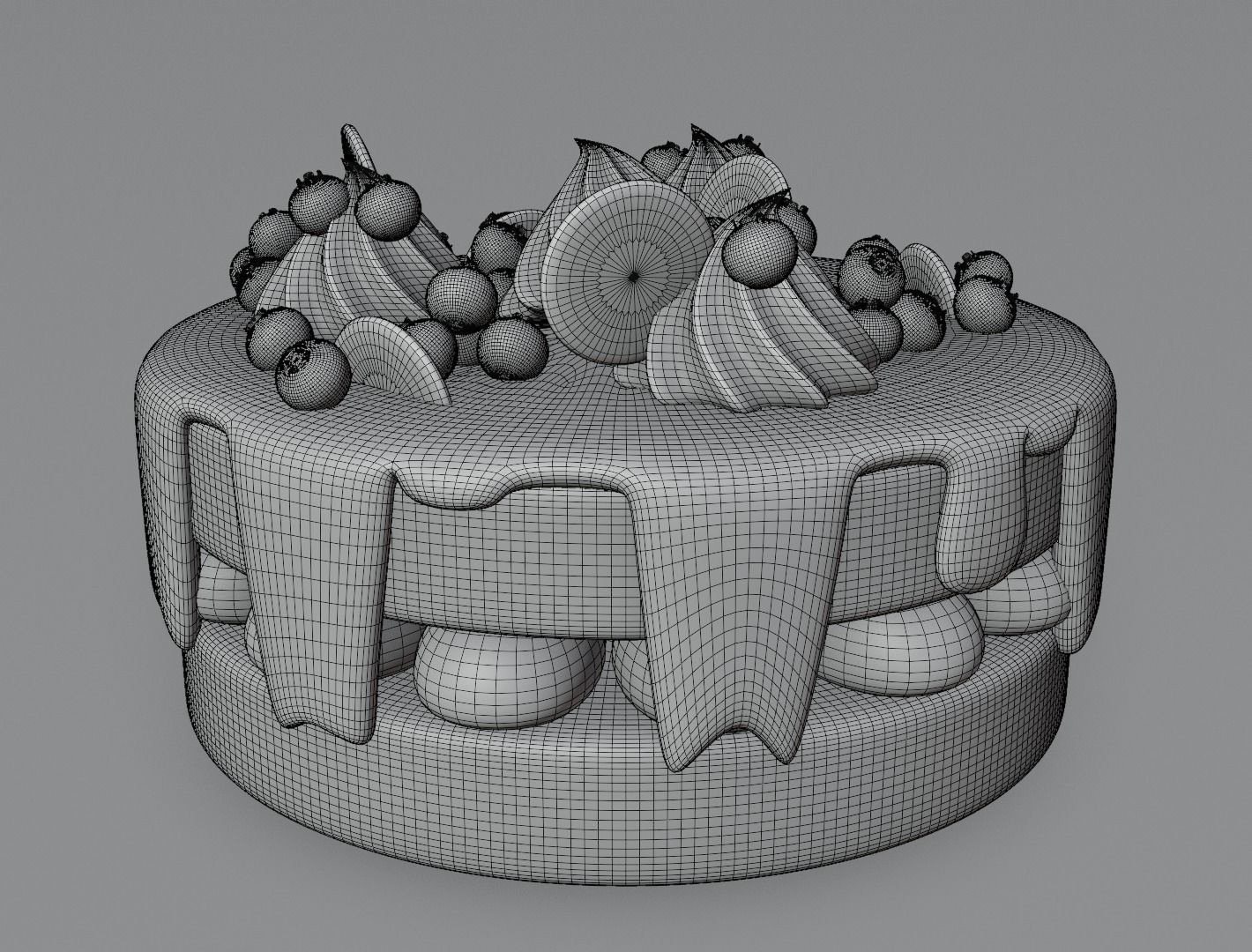 Choclate cake with cream and blueberry 3D model for 3D print 3D print model_13