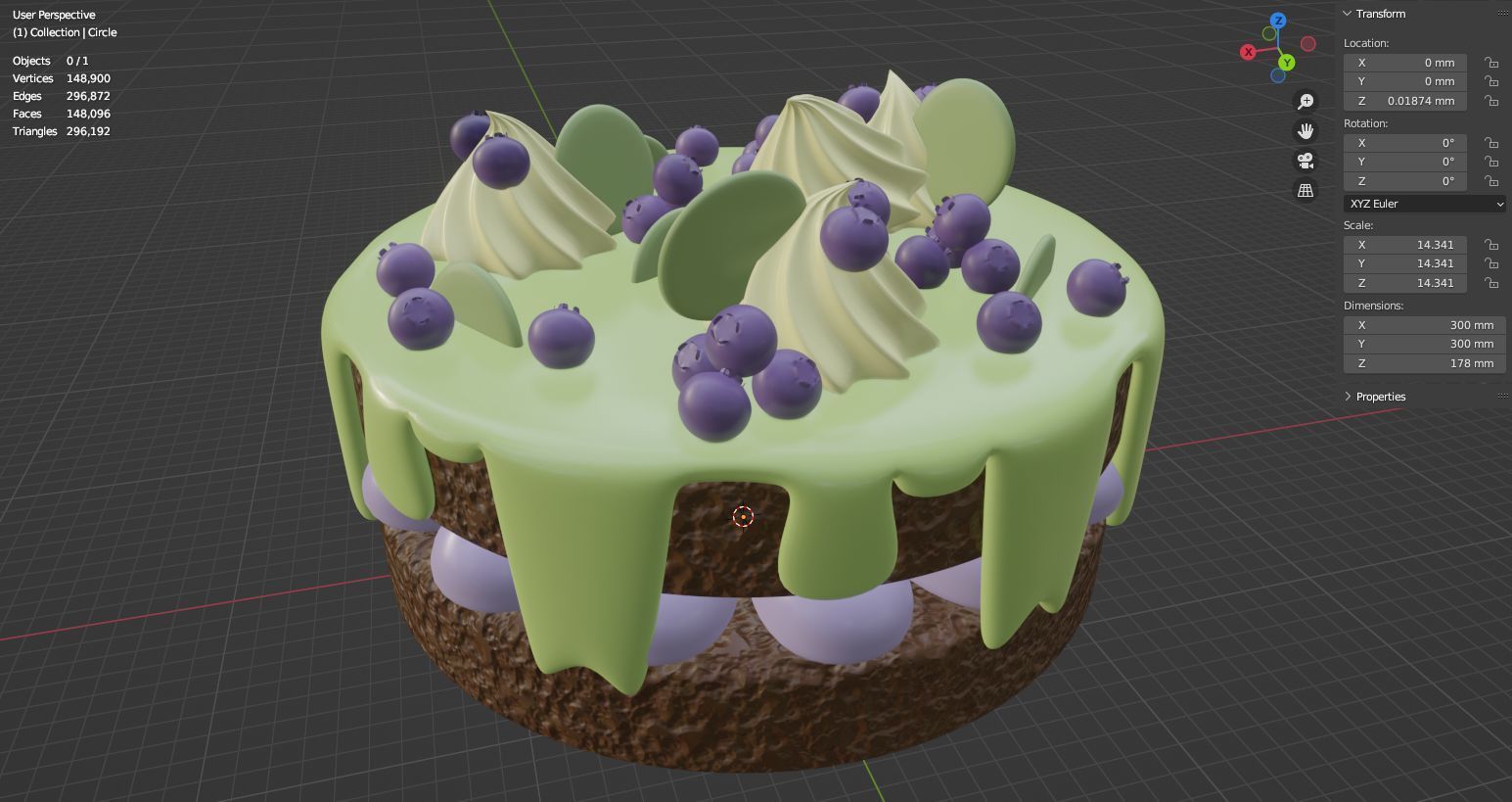 Choclate cake with cream and blueberry 3D model for 3D print 3D print model_16