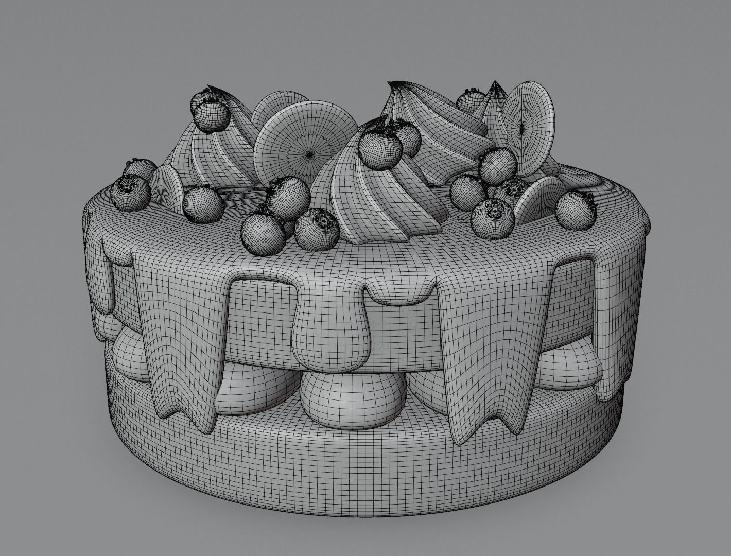 Choclate cake with cream and blueberry 3D model for 3D print 3D print model_15