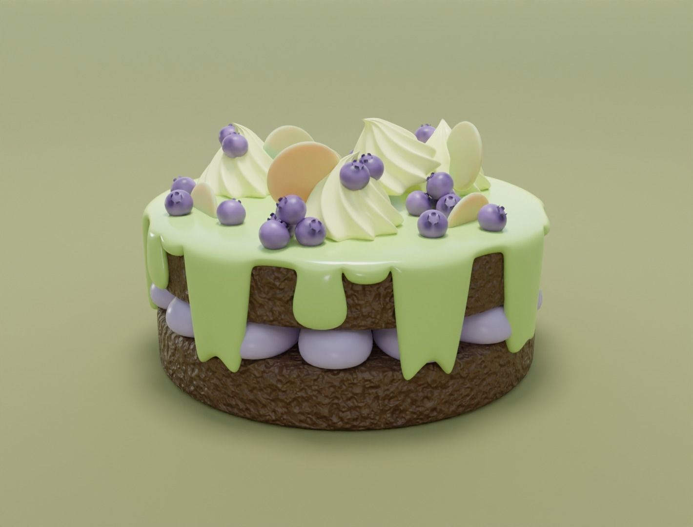 Choclate cake with cream and blueberry 3D model for 3D print 3D print model_5