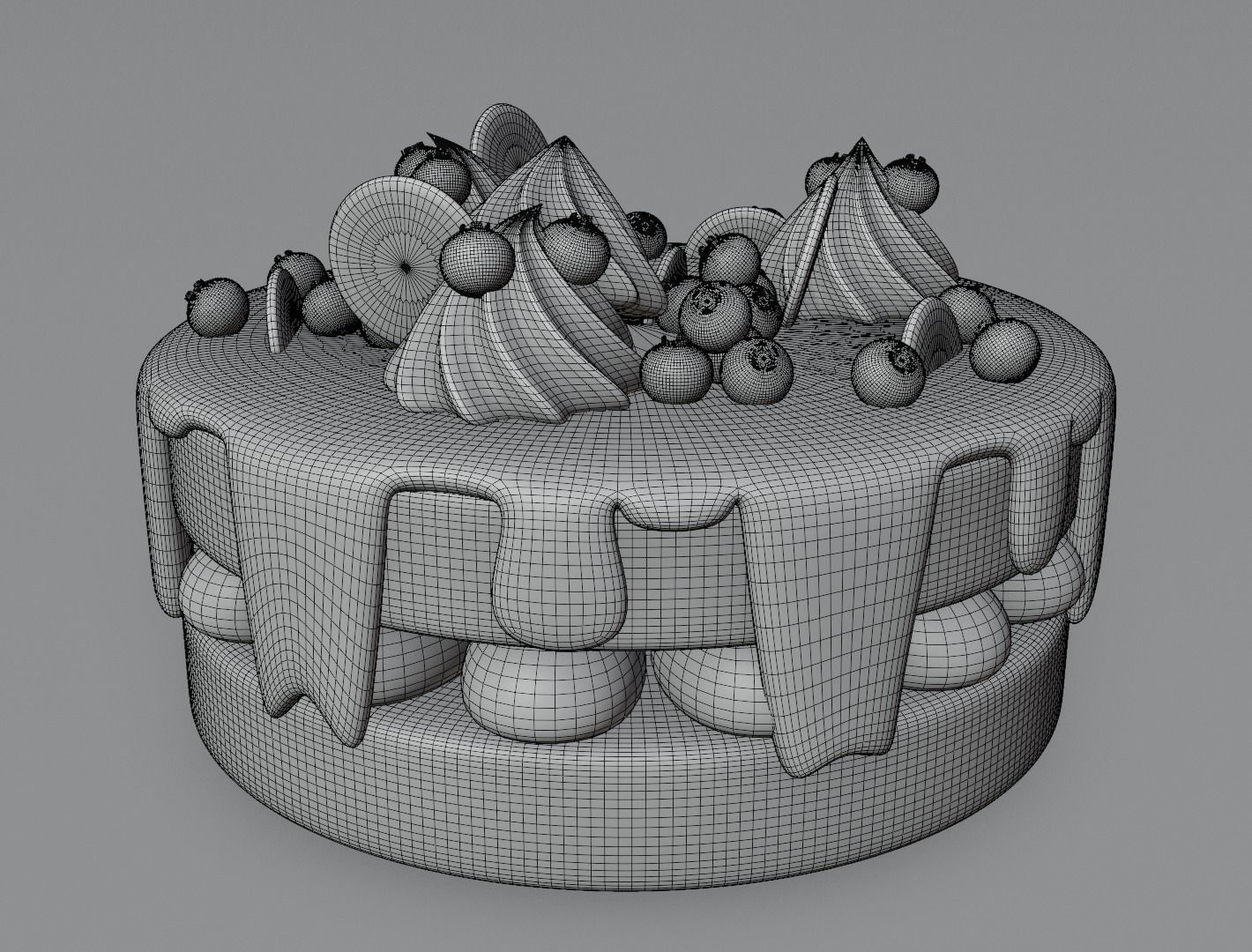 Choclate cake with cream and blueberry 3D model for 3D print 3D print model_10