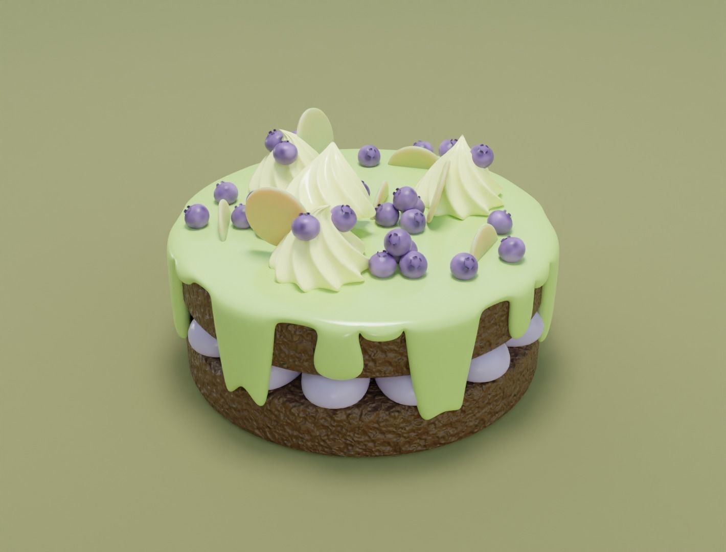Choclate cake with cream and blueberry 3D model for 3D print 3D print model_7