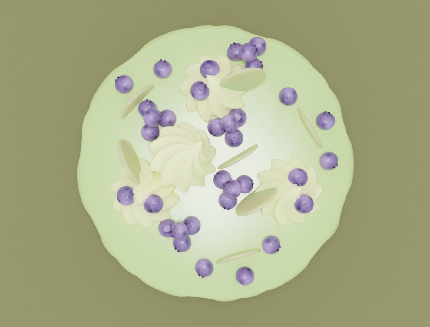 Choclate cake with cream and blueberry 3D model for 3D print 3D print model_2