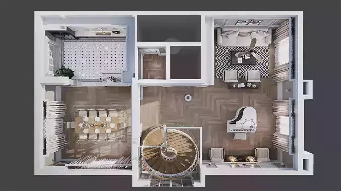 1st floor - Mr L House - Titan6 - Max OBJ SKP FBX Simlab Collada