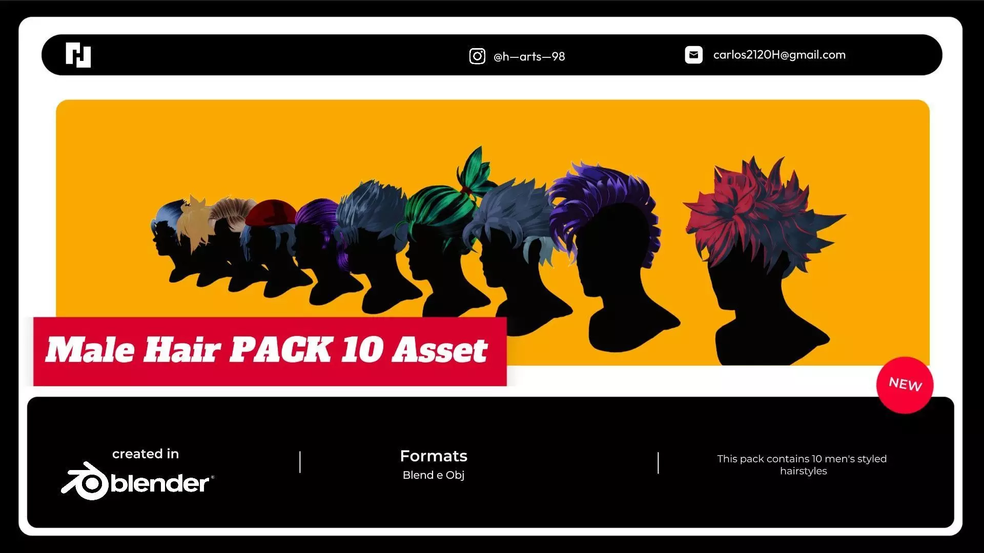 Male Hair  Low-poly 3D model_0