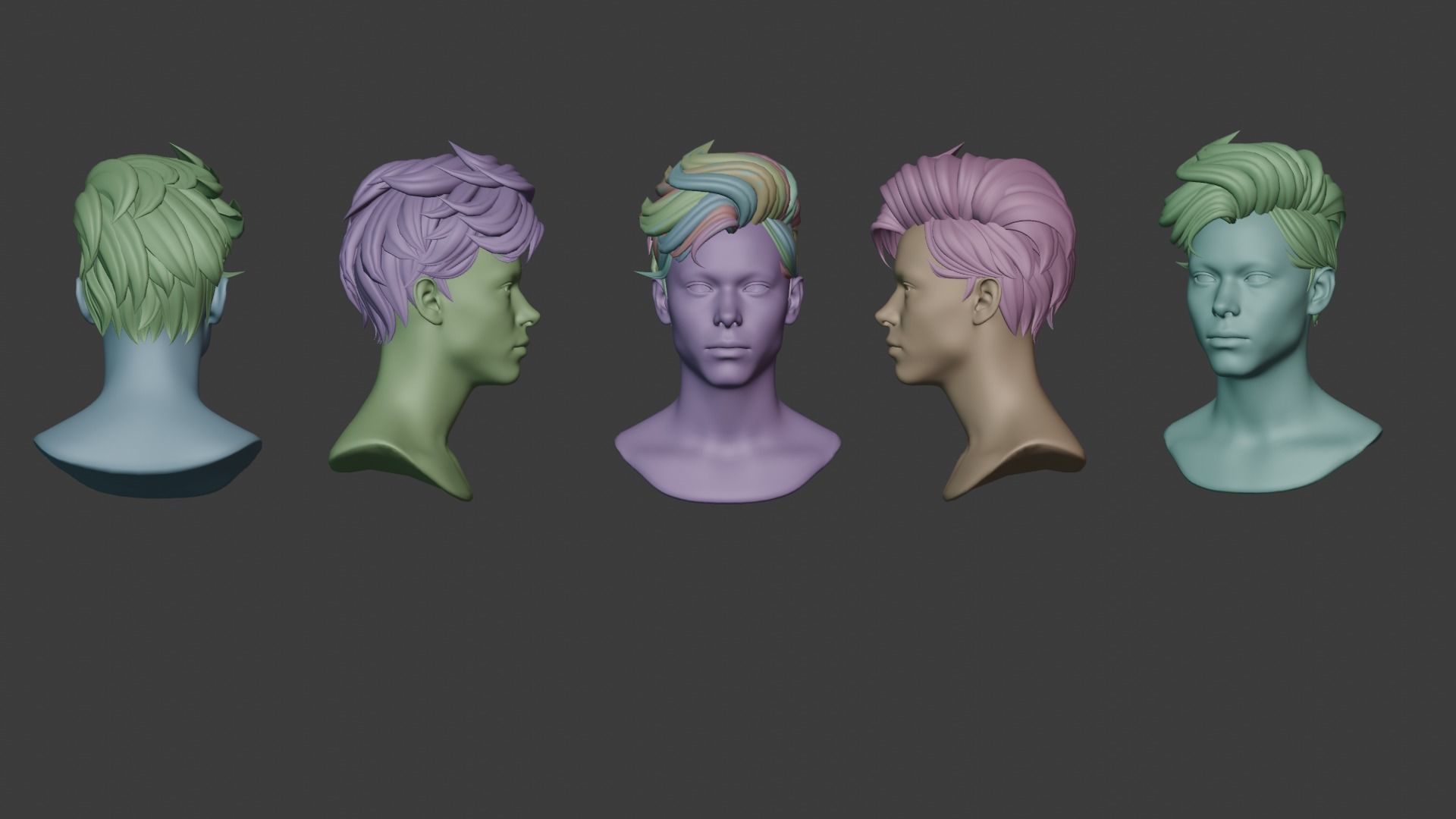 Male Hair  Low-poly 3D model_24