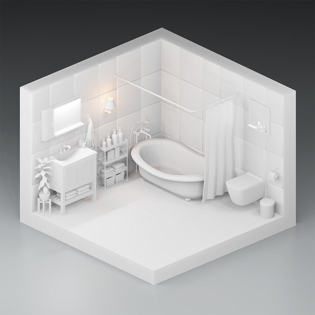 3D Low Poly Cozy Bathroom Low-poly 3D model_1