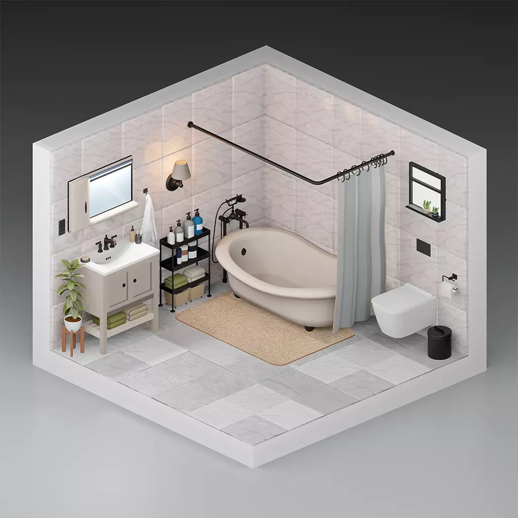3D Low Poly Cozy Bathroom Low-poly 3D model_0