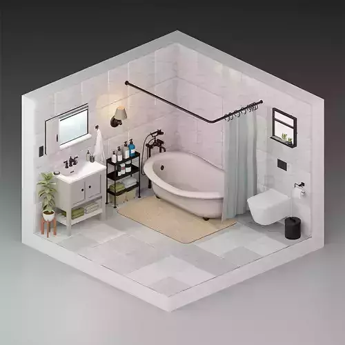 3D Low Poly Cozy Bathroom Low-poly 3D model