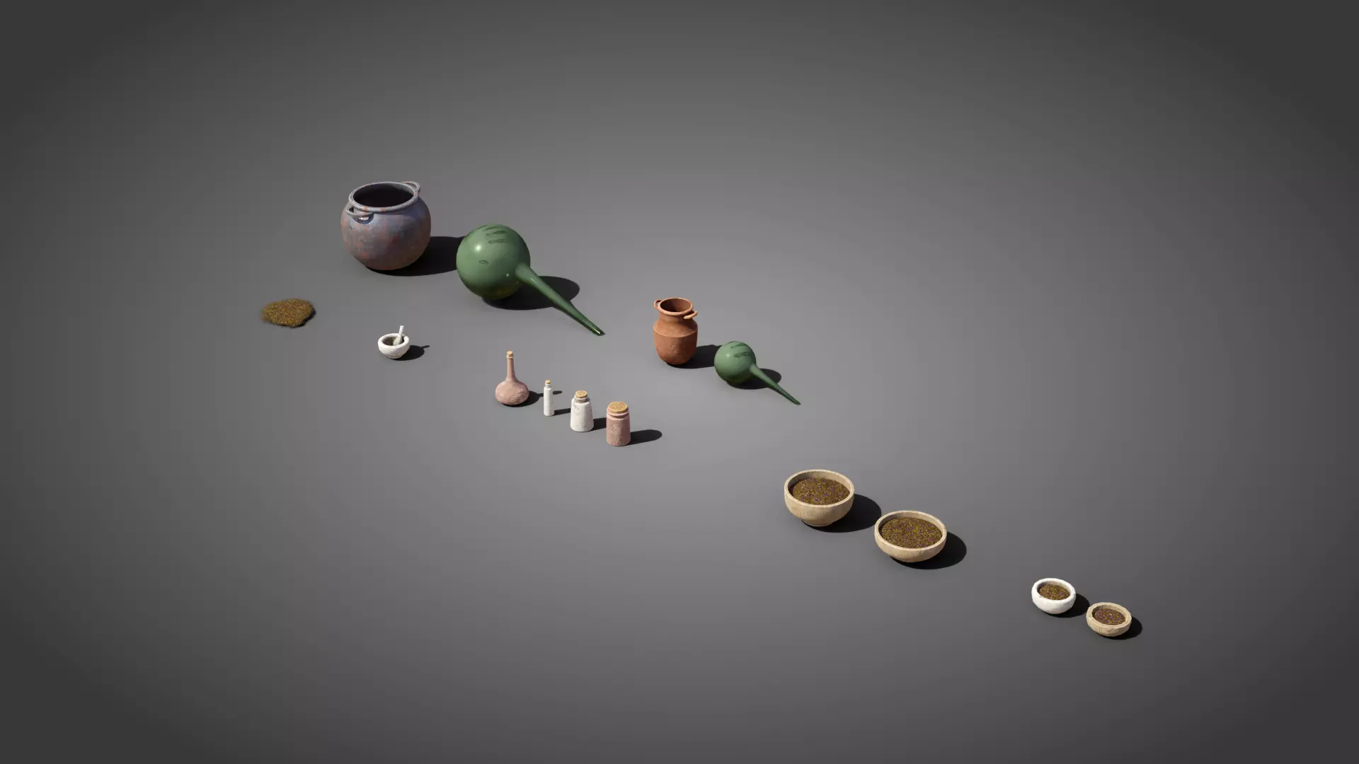 Medieval herbalist props Low-poly 3D model_0