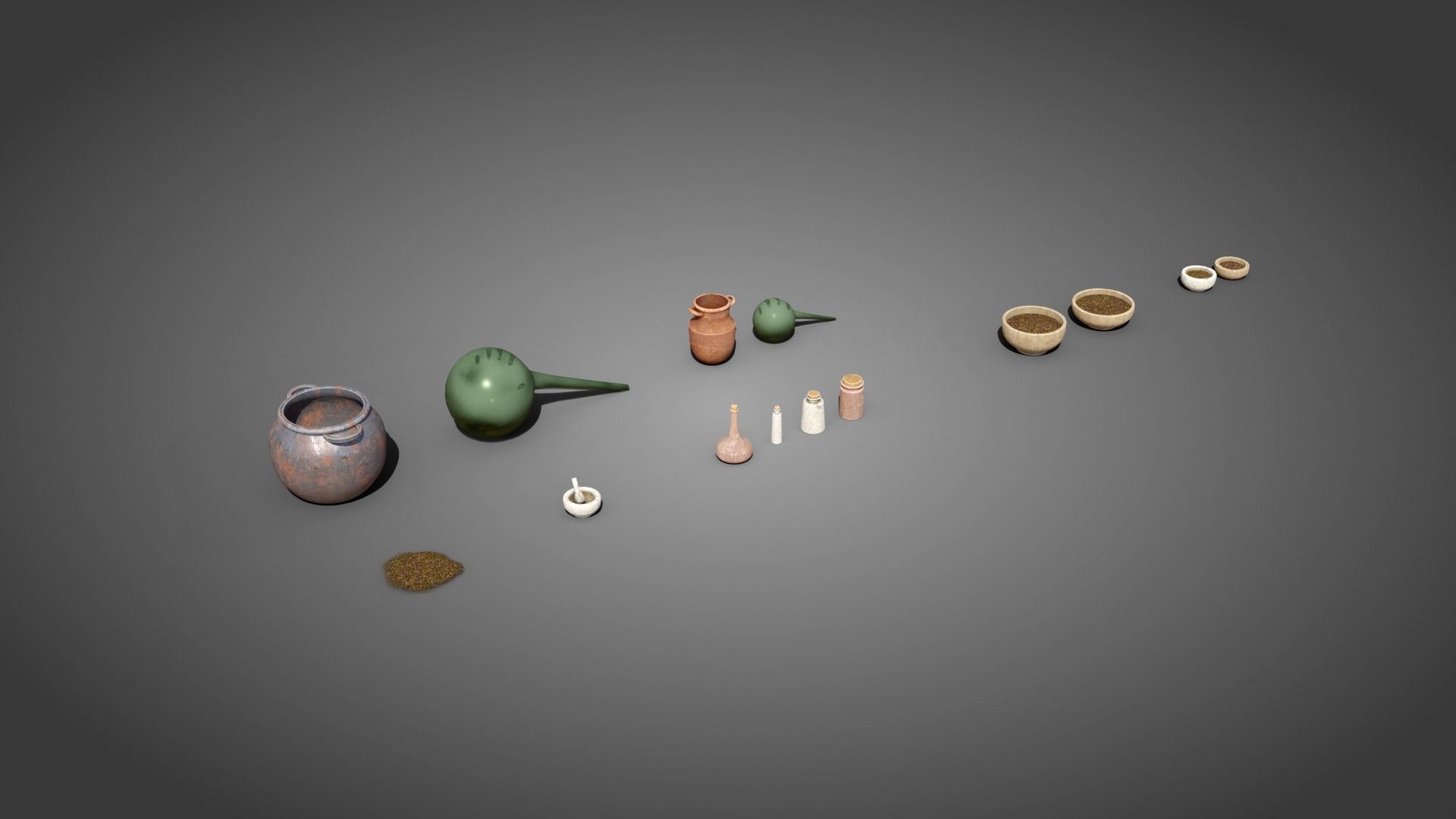 Medieval herbalist props Low-poly 3D model_1