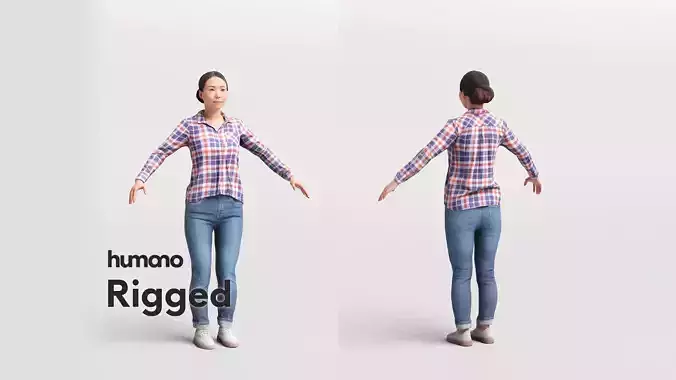 Rigged casual asian woman- jeans and shirt - 083-5324