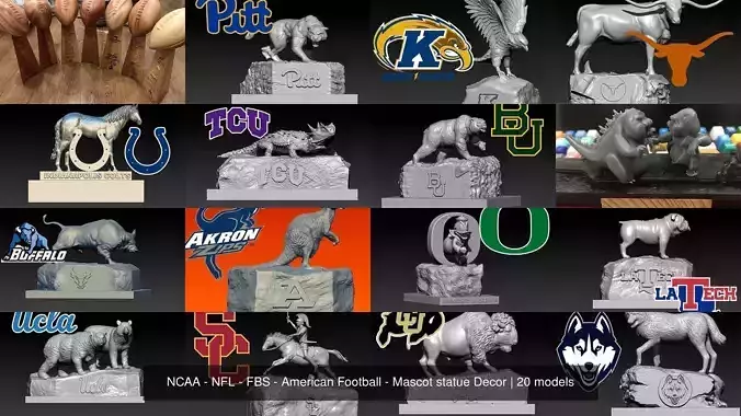 NCAA - NFL - FBS - American Football - Mascot statue Decor 3D Model Collection