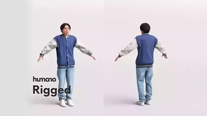 Rigged asian casual man - jeans and jacket - 041-5056