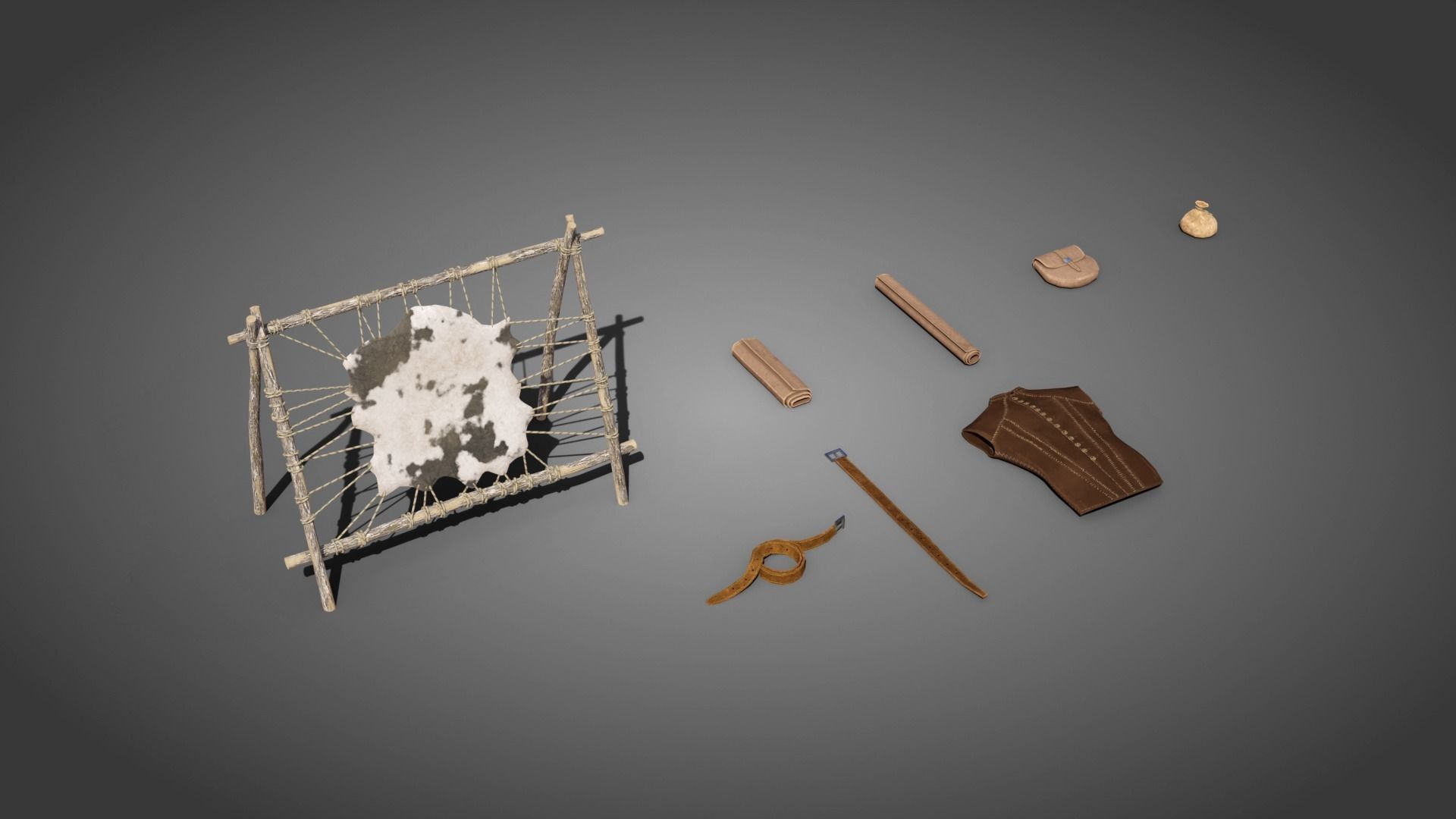 Medieval leatherworker props Low-poly 3D model_1