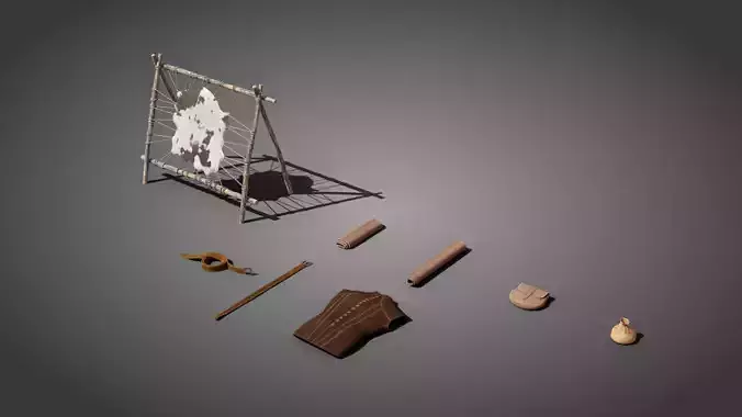 Medieval leatherworker props Low-poly 3D model