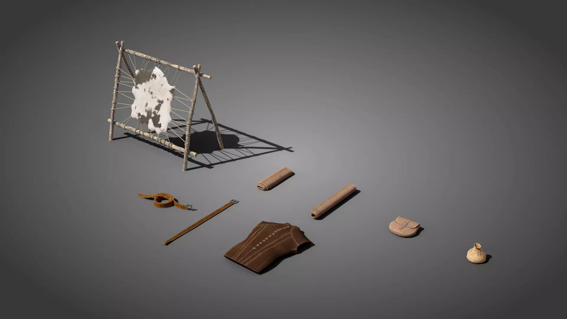 Medieval leatherworker props Low-poly 3D model_0