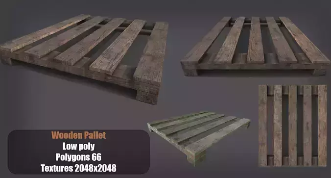 Wooden Pallet Low-poly 3D model