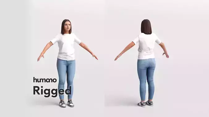 Rigged casual woman - t-shirt and jeans- 045-3658