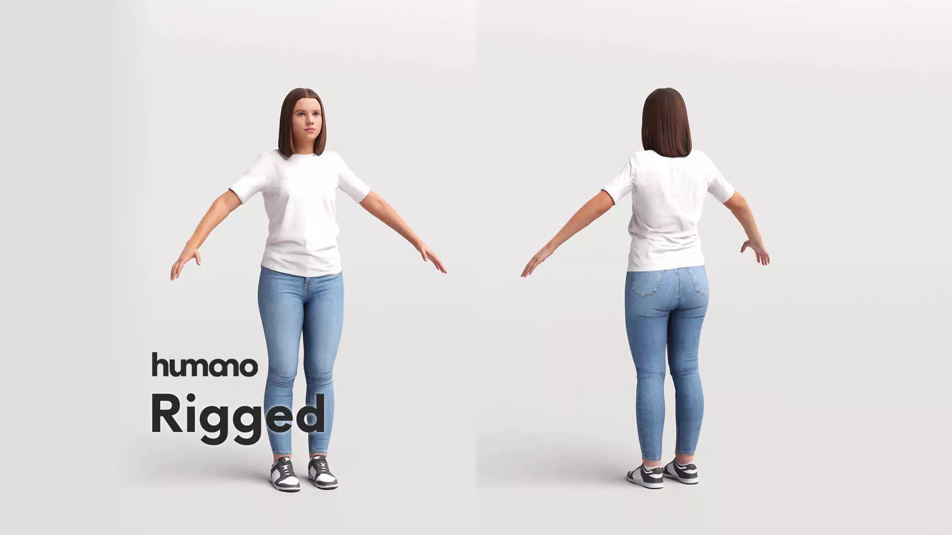 Rigged casual woman - t-shirt and jeans- 045-3658 3D model