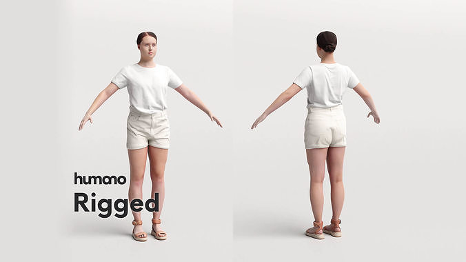 Rigged woman -  summer outfit shorts - 043-3497 3D model