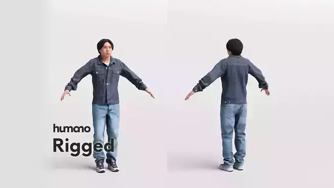 Rigged casual asian man - jeans and jacket - 041-5224
