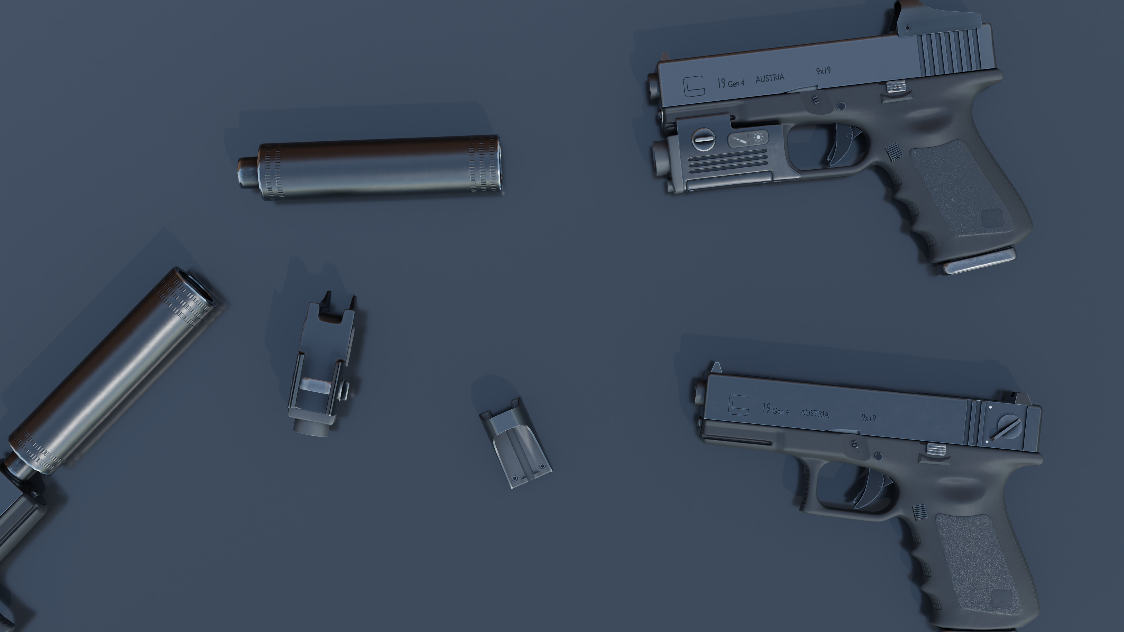 detail low poly weapon pack shotgun sniper m4 g19 dEgle Low-poly 3D model_8