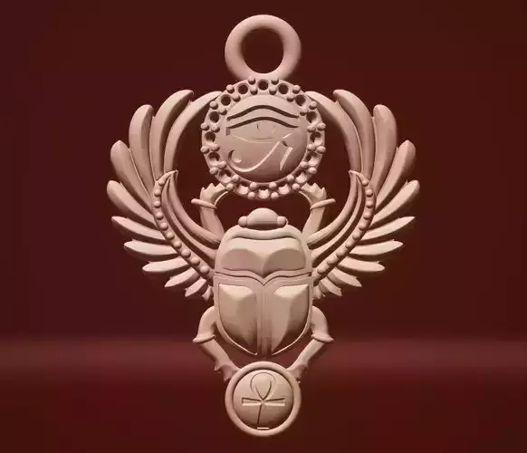 Pendant Scarab-Egyptian style-God Ra-Ankh-Winged Scarab-Gem 3D print model