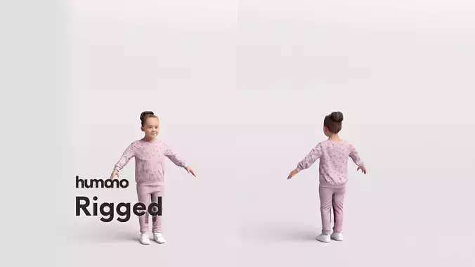 Rigged black child kid- casual - 013-4339 3D model
