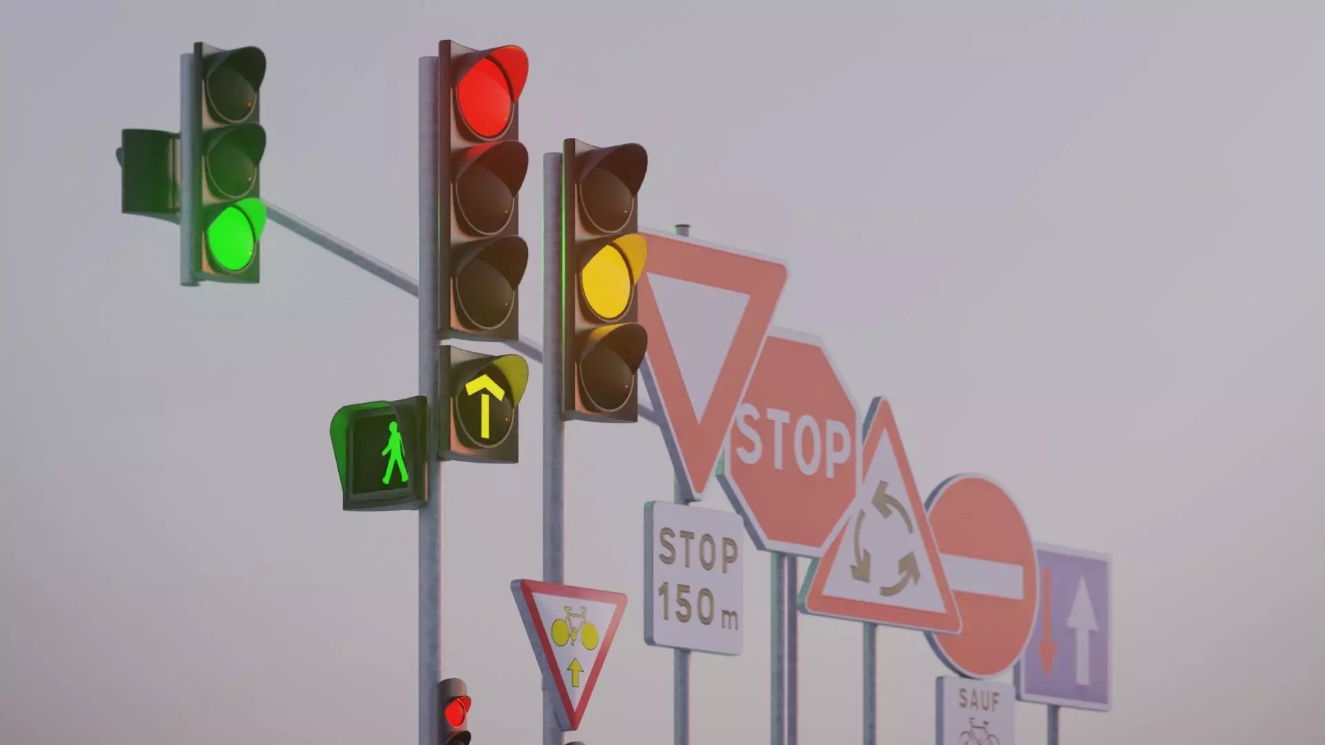 Traffic Lights and French Road Signs 3D model_0