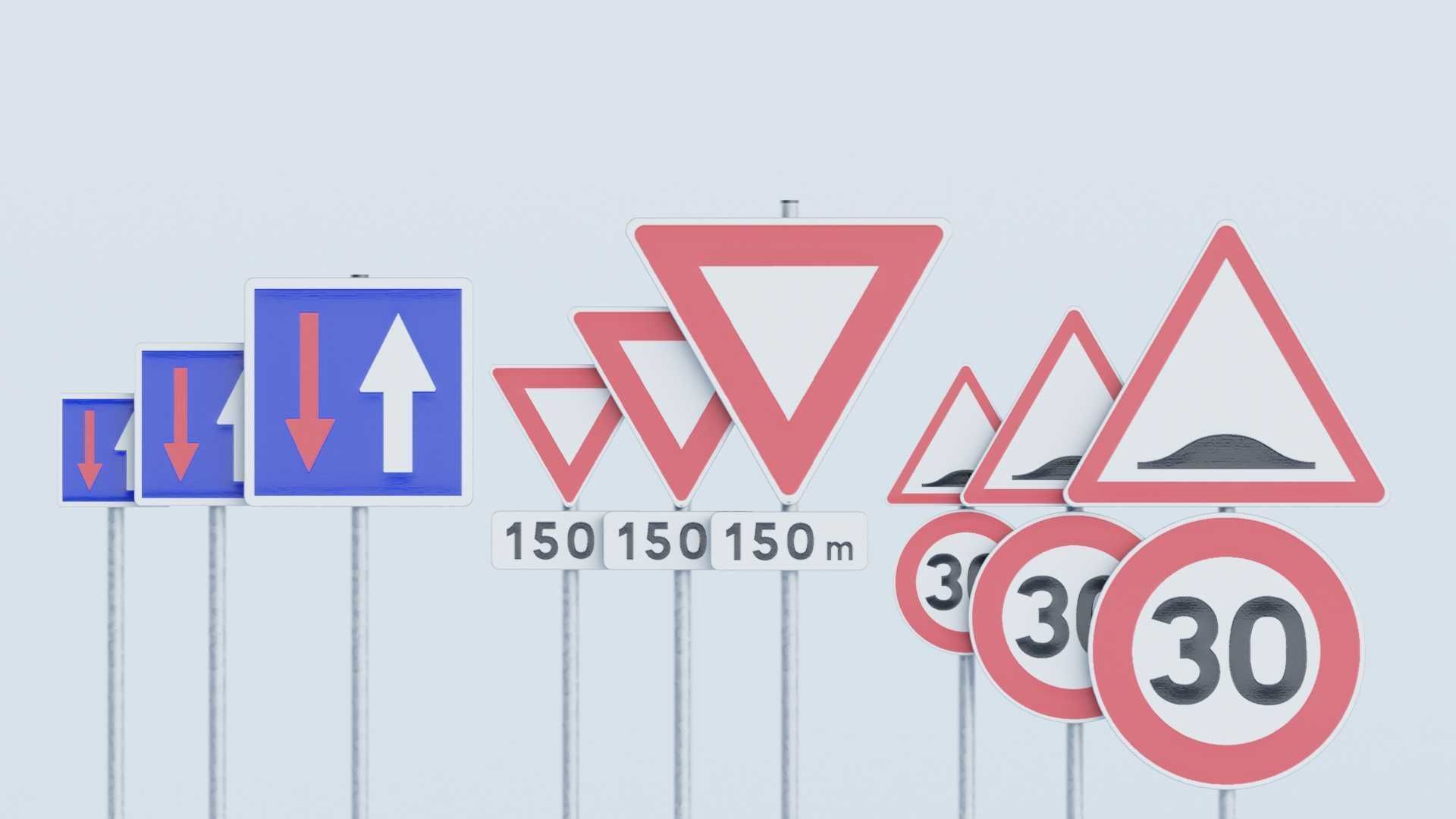 Traffic Lights and French Road Signs 3D model_2