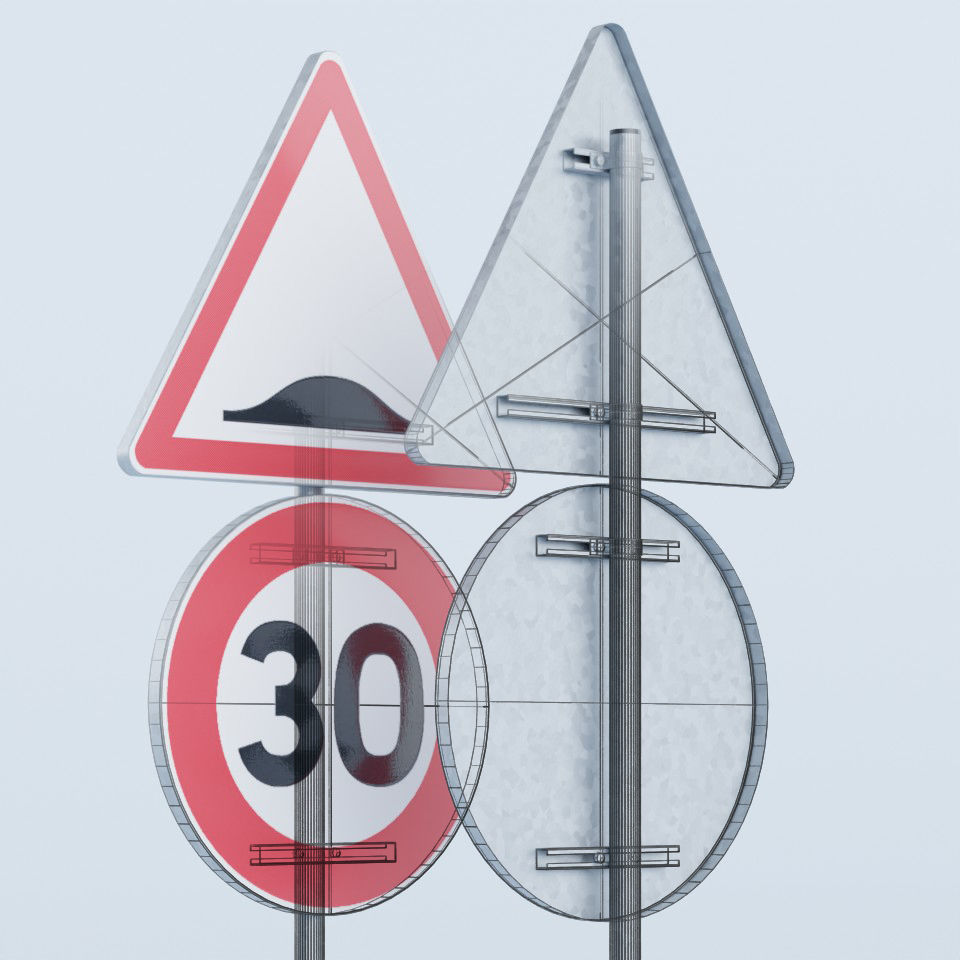 Traffic Lights and French Road Signs 3D model_1