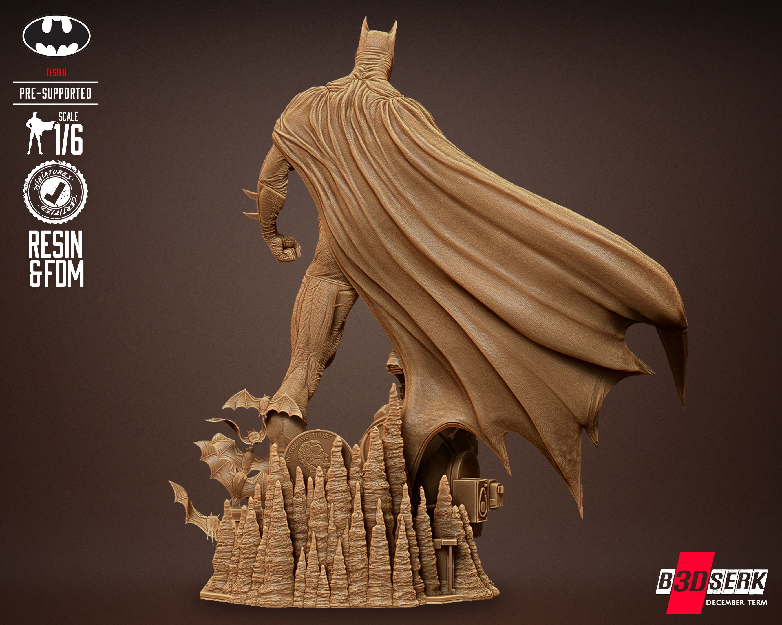 B3DSERK Batman Sculpture Tested for 3D printing 3D print model_5