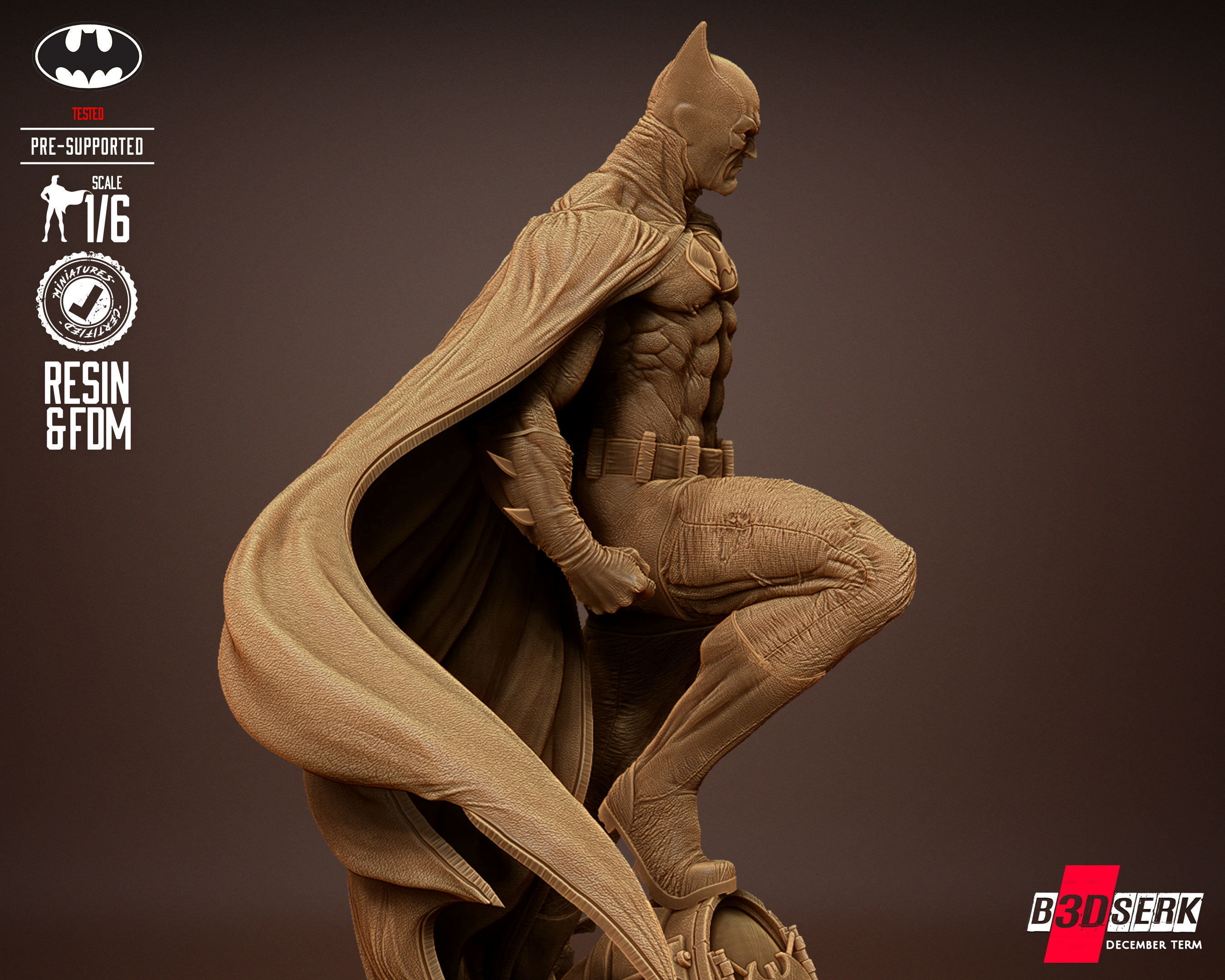 B3DSERK Batman Sculpture Tested for 3D printing 3D print model_9