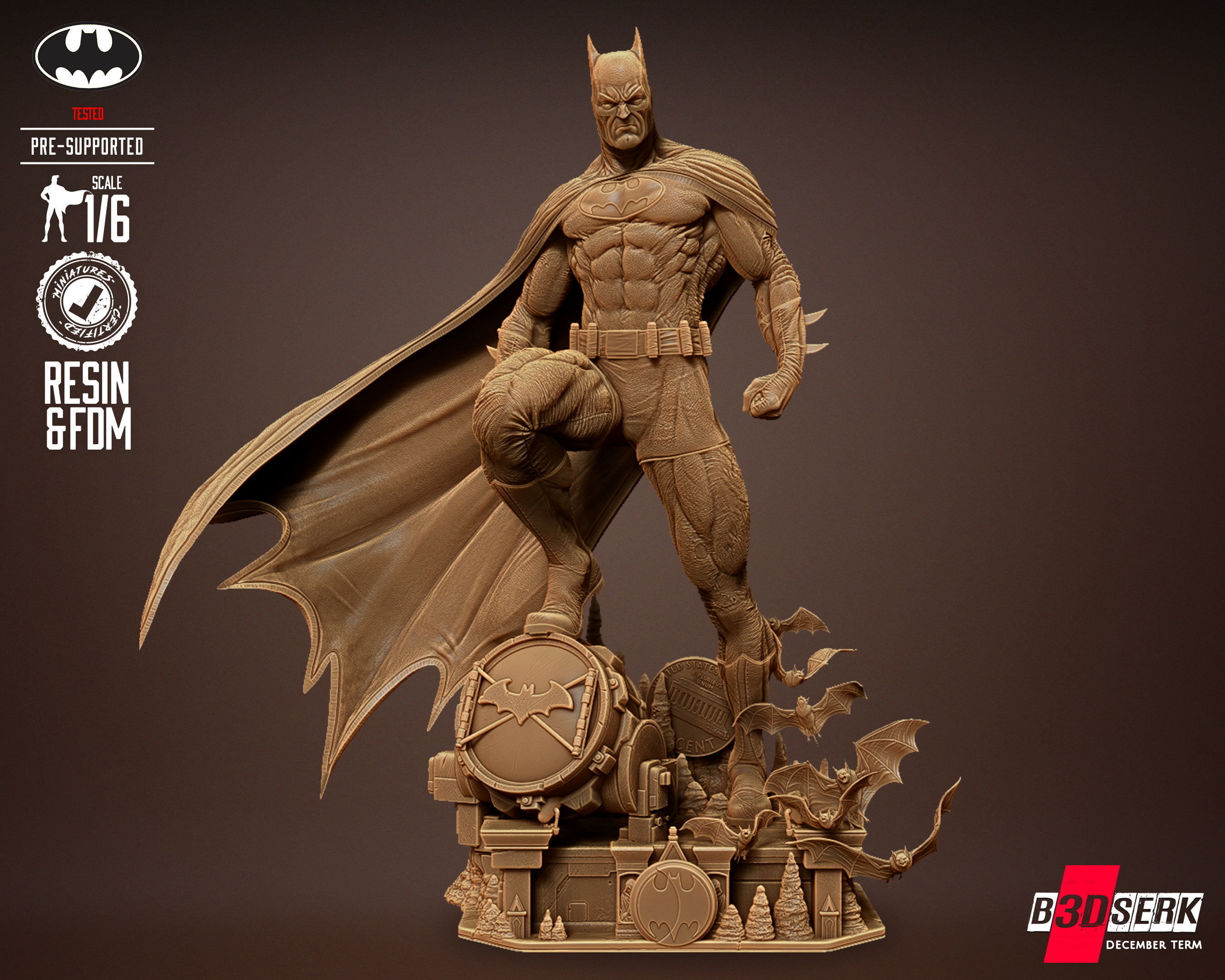 B3DSERK Batman Sculpture Tested for 3D printing 3D print model_4