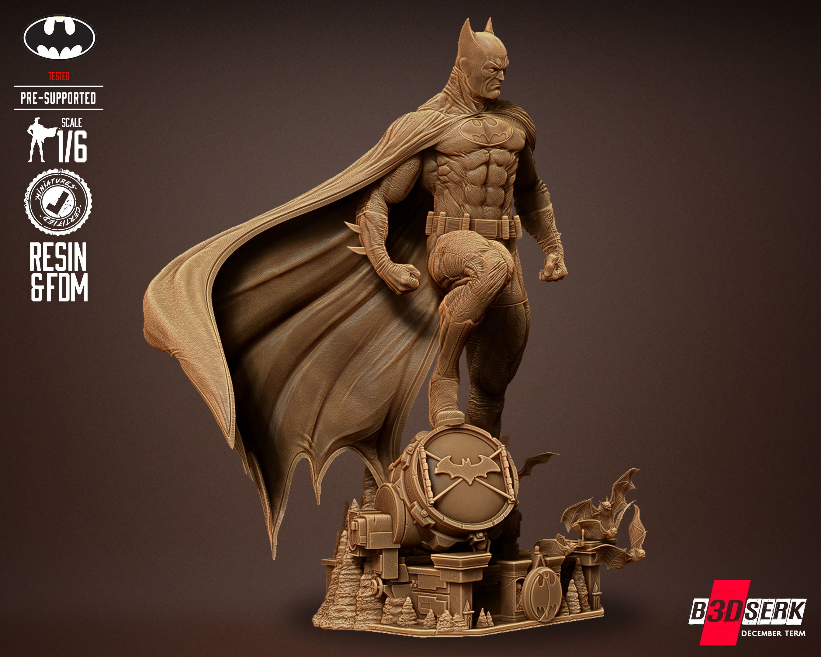 B3DSERK Batman Sculpture Tested for 3D printing 3D print model_6