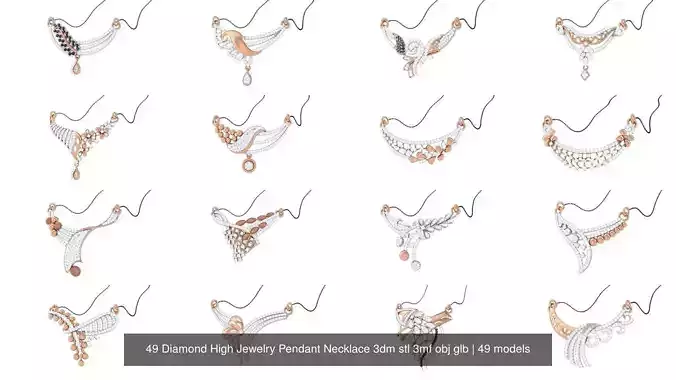 49 Diamond High Jewelry Pendant Necklace 3dm stl 3mf obj glb 3D Model Collection