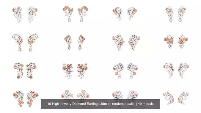 49 High Jewelry Diamond Earrings 3dm stl renders details 