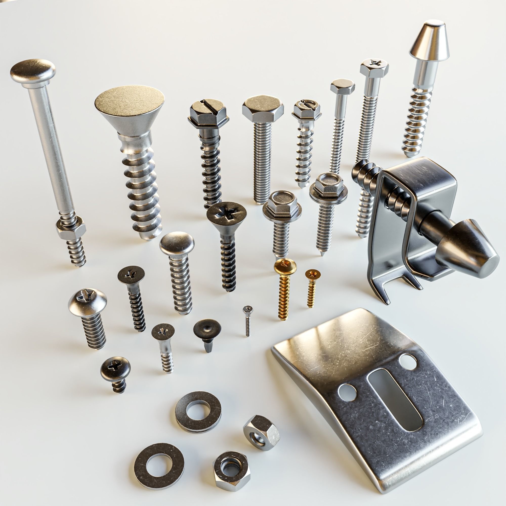 Fasteners Bolts Screws Set 3D model_1