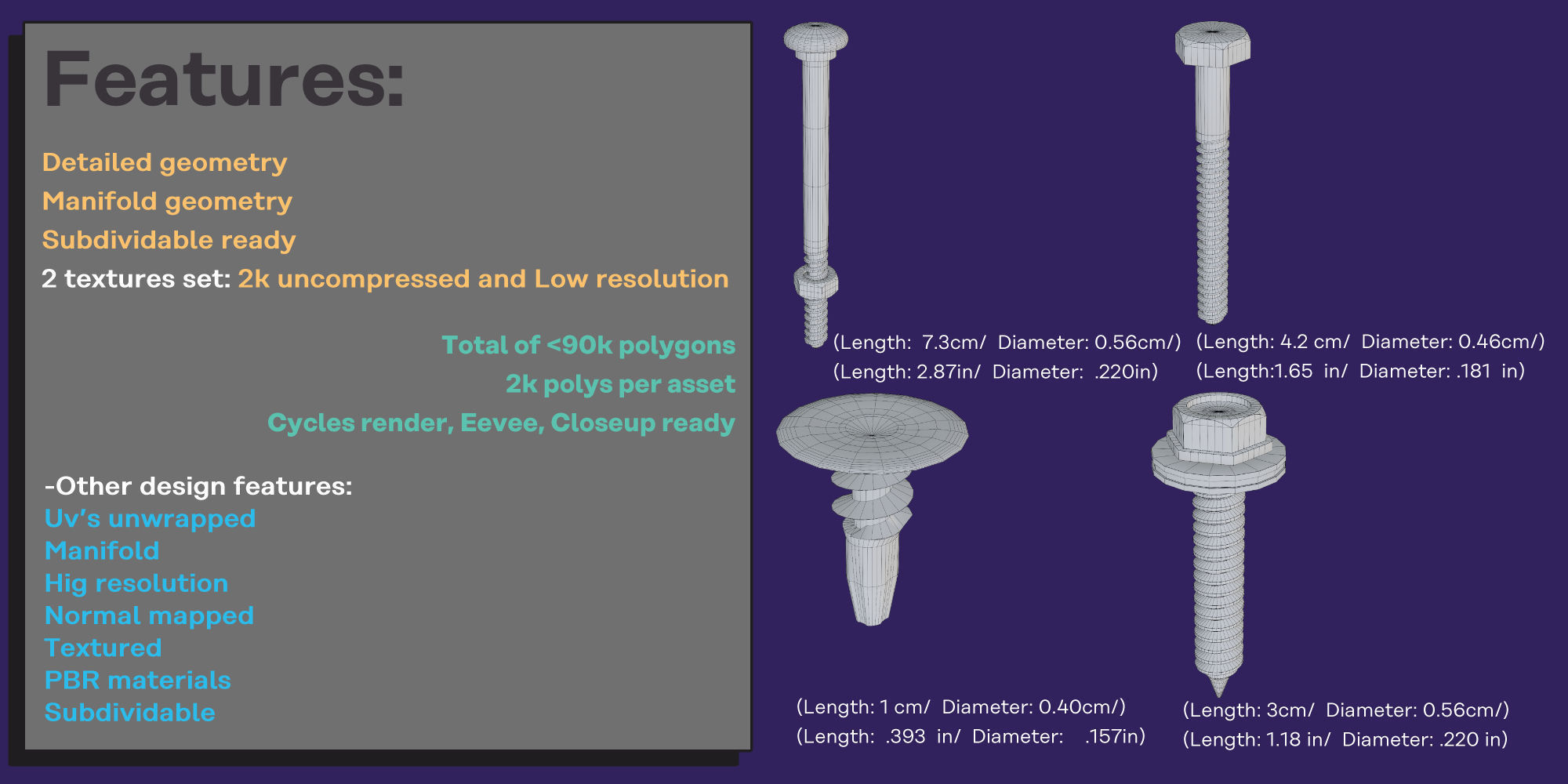 Fasteners Bolts Screws Set 3D model_5