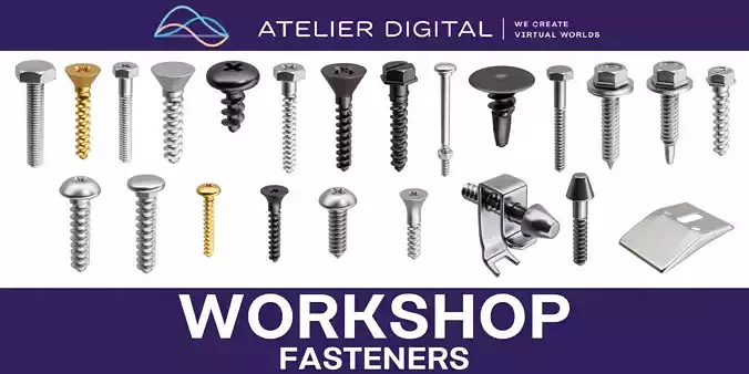 Fasteners Bolts Screws Set 3D model
