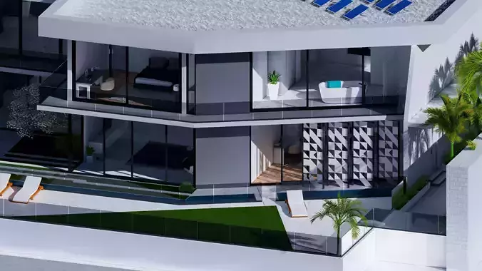 Modern House sketchup model lumion render 3D model
