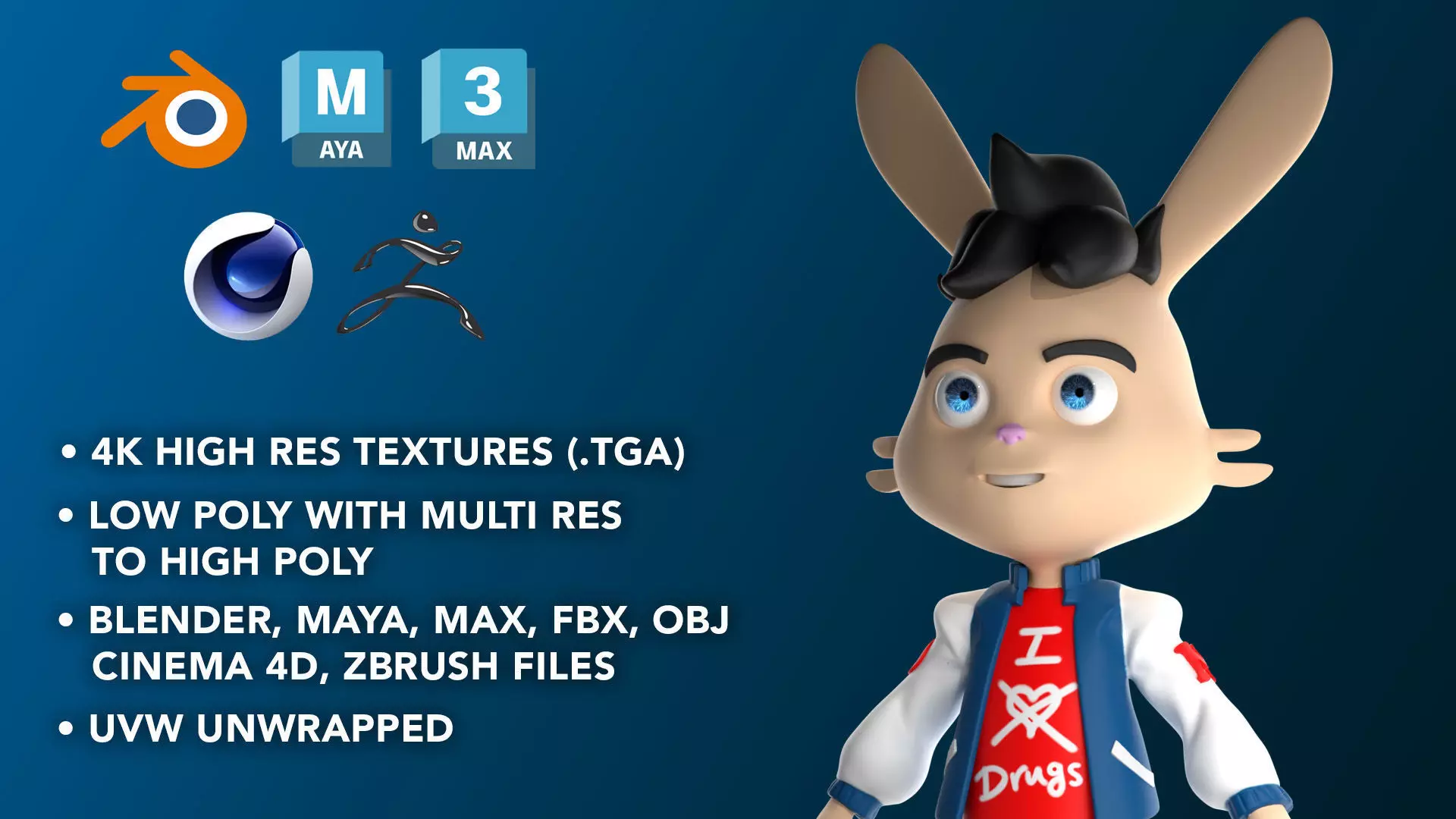 Cartoon Bunny Low-poly 3D model