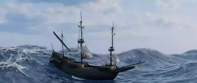 ocean waves and boat 3D model