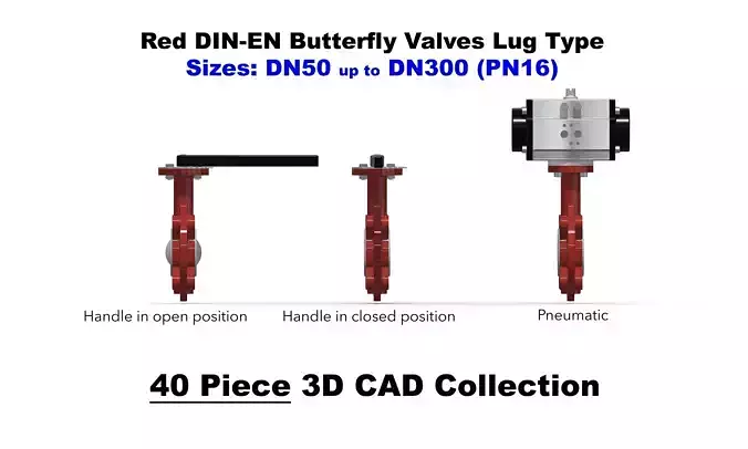 DIN-EN Butterfly Valves - Lug Type - Red 3D model