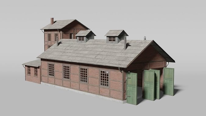 Old brick train shed 3D model 2